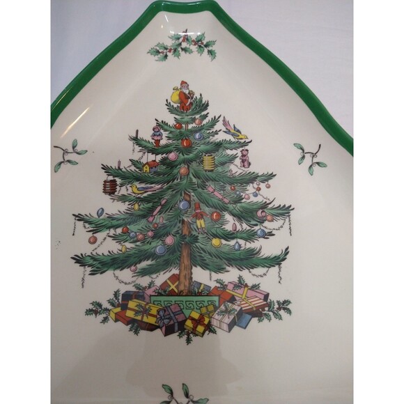 Spode Christmas Tree Plate 11" Triangle Serving Platter Dish Tray England - Picture 2 of 13